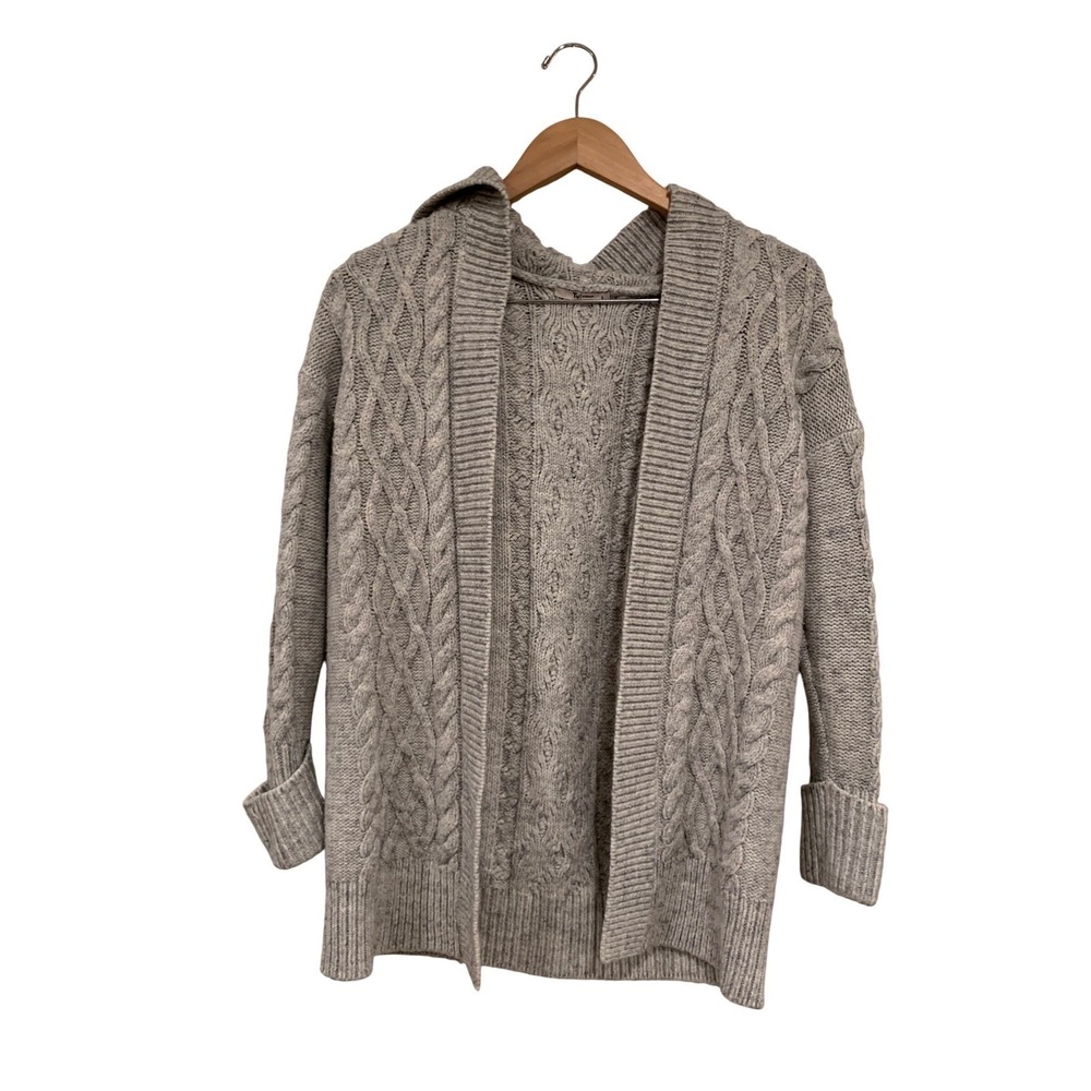 Tu Woman Grey Cable‎ Knit Hooded Cardigan Sweater Size S